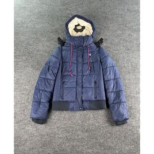 American Eagle Outfitters Puffer Jacket Women Medium Blue Hooded Winter Coat